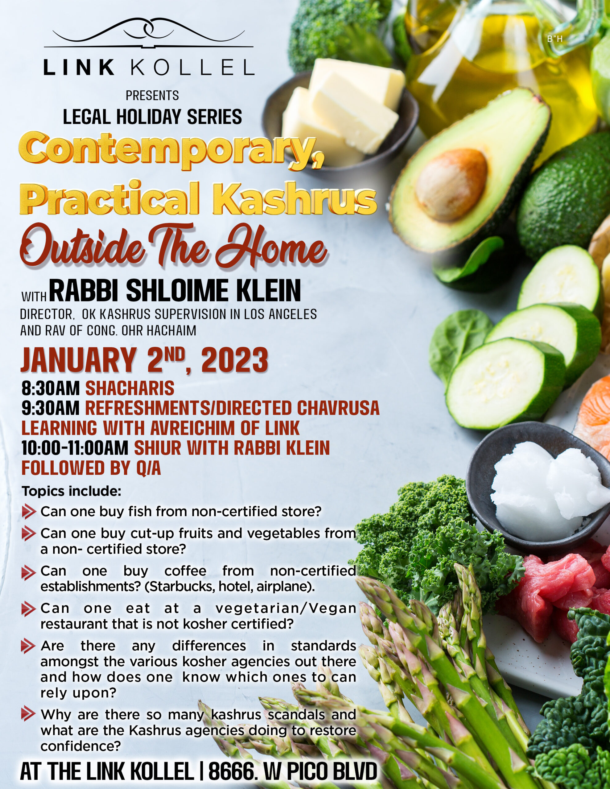 Flyer for January 2nd Legal Holiday SHiur, 9:30 AM with Rabbi Shloime Klein - Kashrus Outside the Home