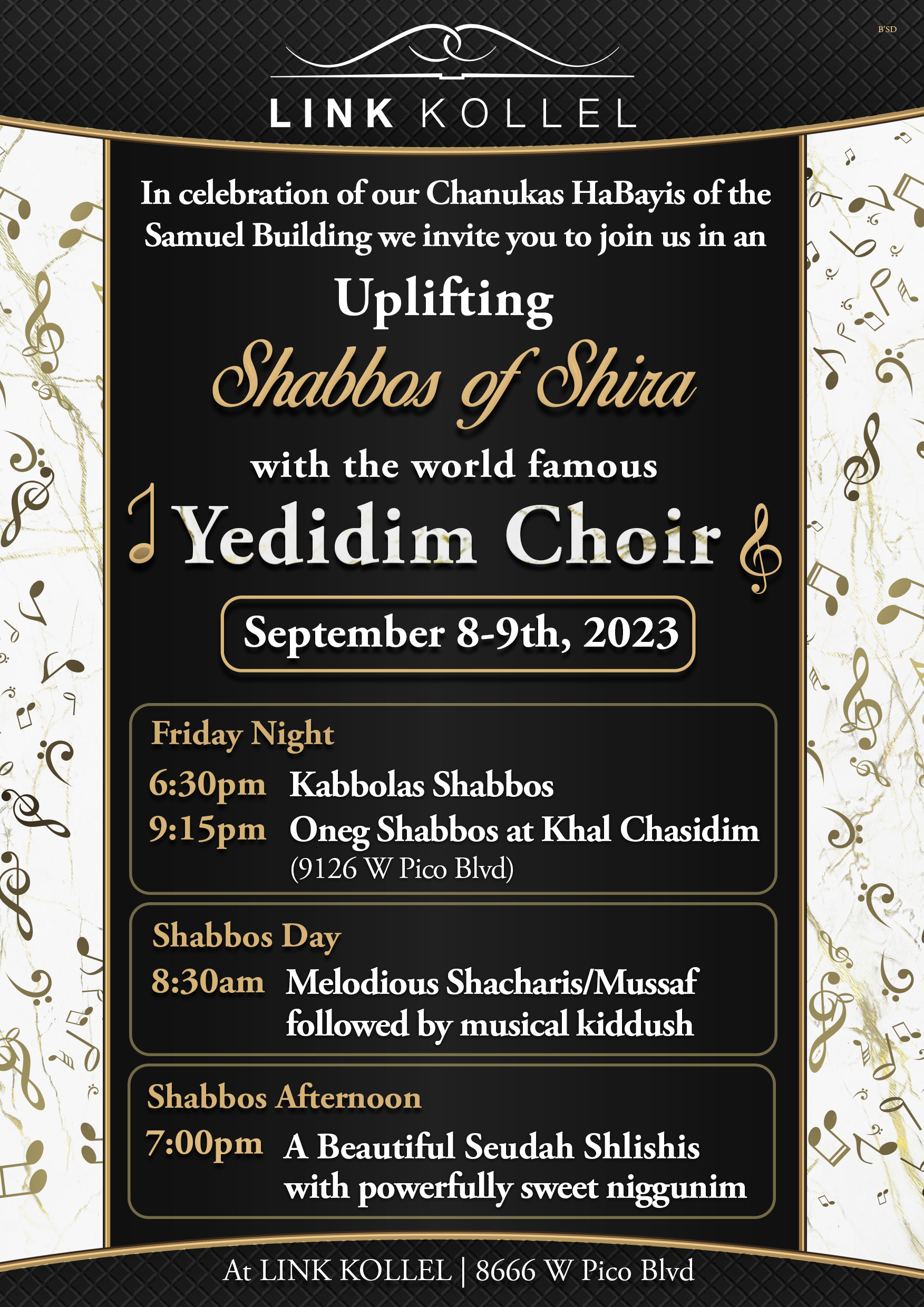 Flyer for LINK Shabbos of Shira