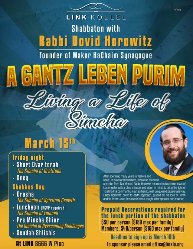 Flyer for Shabbaton with Rabbi Dovid Horowitz